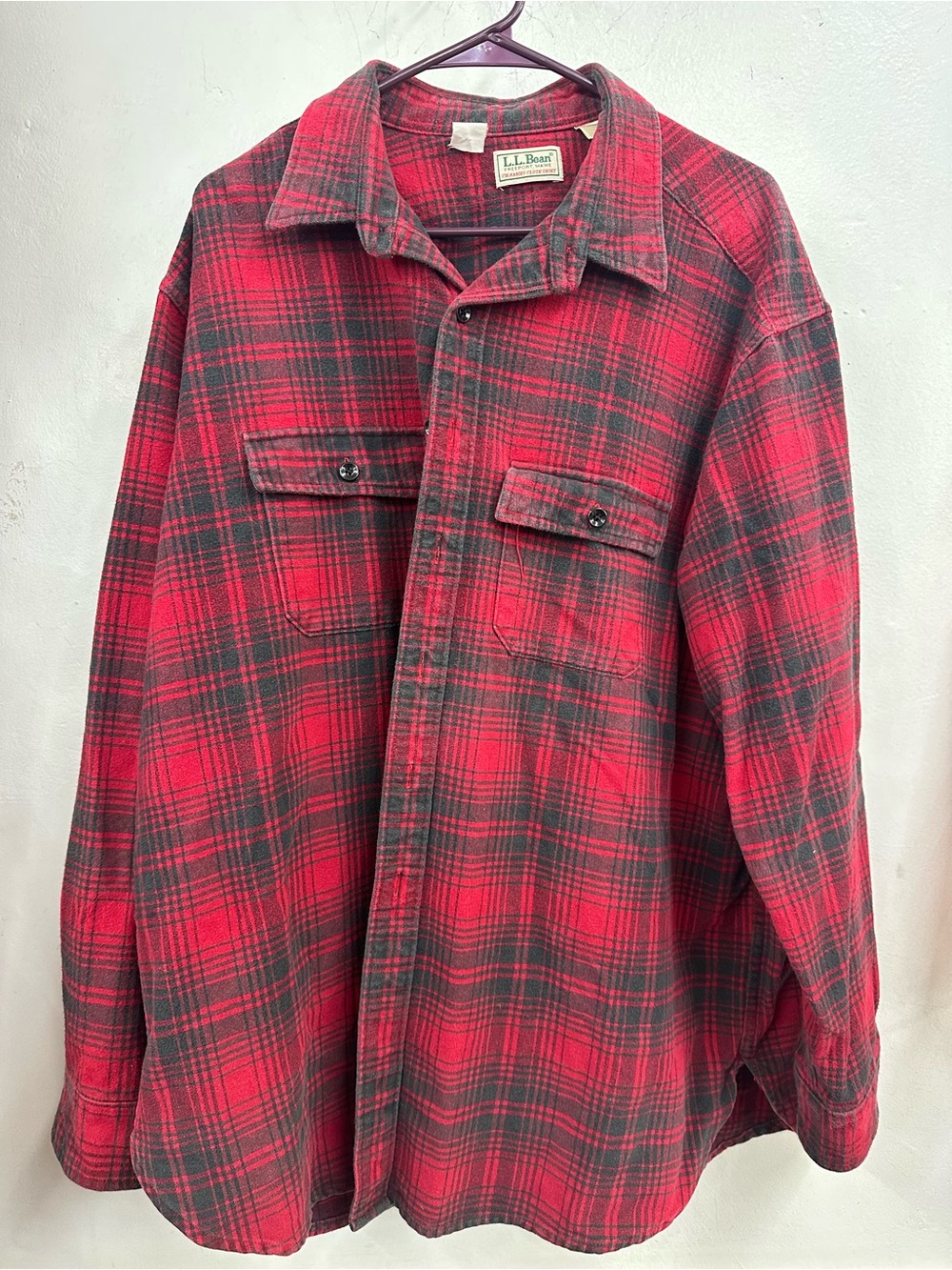 L.L. Bean Men's Red Plaid chamois cloth  Shirt Jacket mens xxl made in USA 90’s